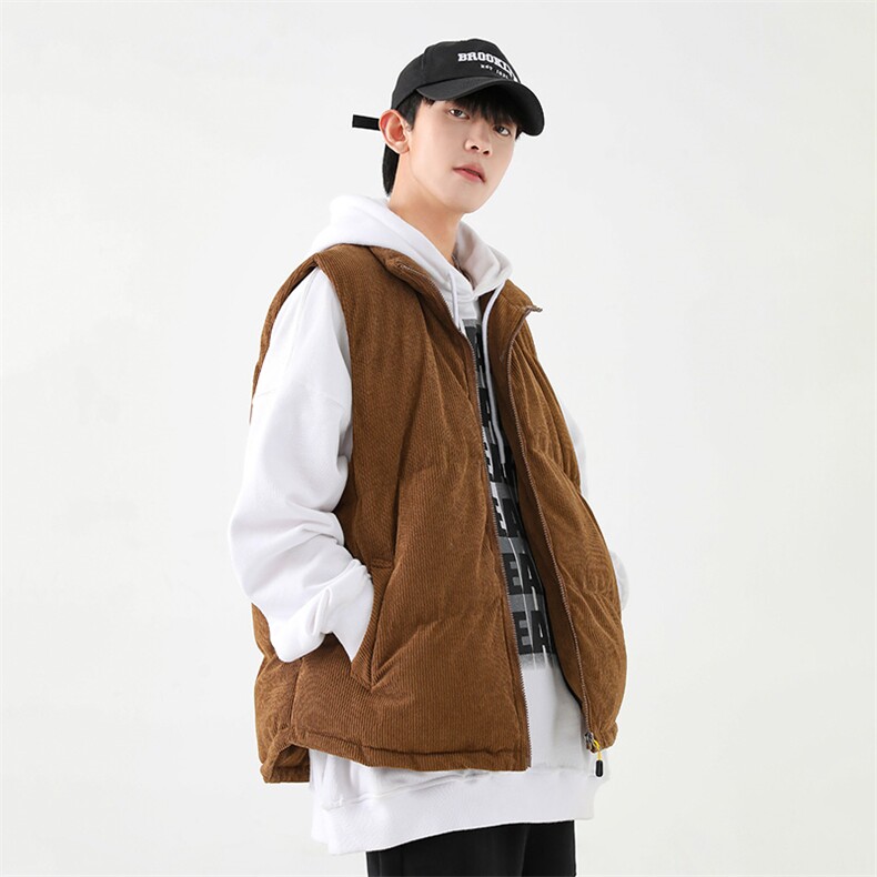 冬季灯芯绒棉马甲男复古加厚立领棉服情侣外套配挎包8516-P70,男装棉衣,电商B306