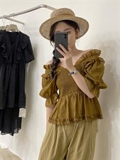 爆单可拉肩泡泡袖小衫，其它，唇蔻