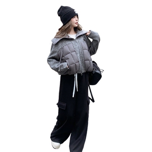 韩版时尚双面呢拼接羽绒服女2025冬季新款显瘦加厚90白鸭绒短外套图片