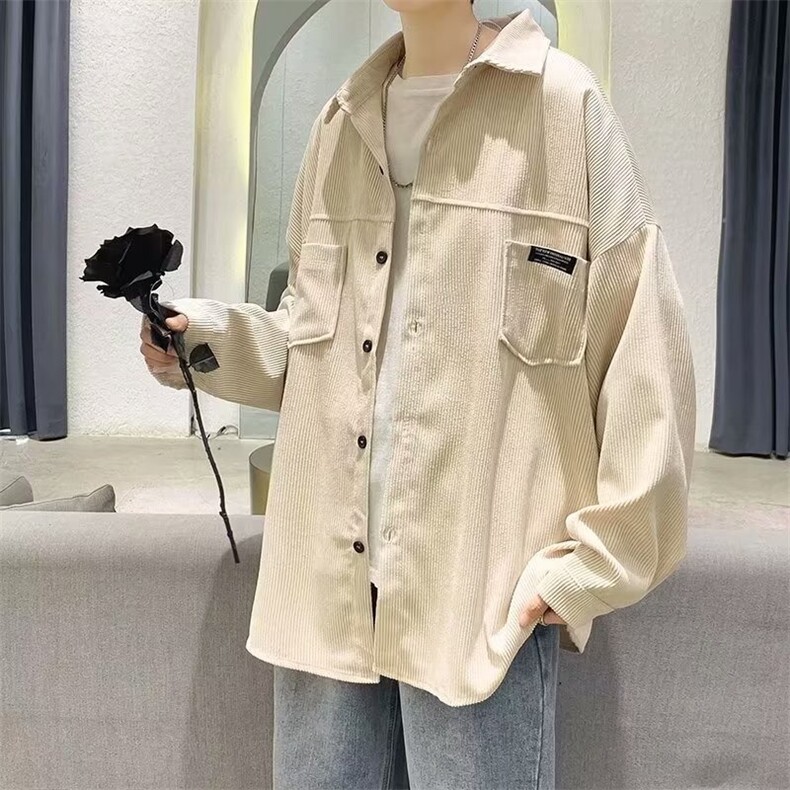复古灯芯绒长袖衬衫男春秋日系潮流宽松百搭帅衫衣外套CY980-P35,男装衬衫,星座412-3