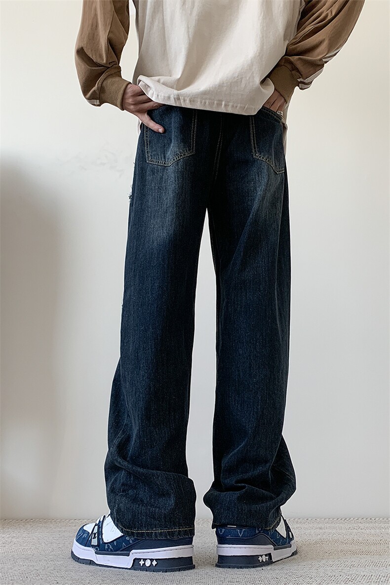 S-3XL夏季薄款冰丝裤直筒宽松破洞牛仔裤310A-2BK312p55控78,男装牛仔裤,星座310A-2