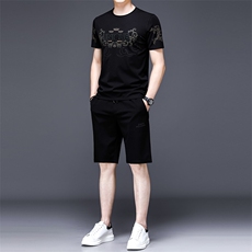 中老年新款男士商务休闲服三件套2023夏季男装短袖套装时尚百搭，男装休闲套装，电商B212（原钱塘6029）