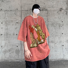 B239-1169-P38卡通人物创意印花美式复古水洗做旧重磅短袖T恤，男装T恤，星座514-2(原B239)