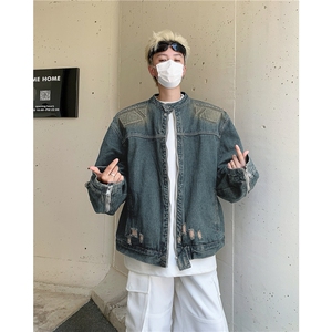 美式复古水洗做旧牛仔外套男女高街宽松异形机甲夹克JK08637-P80图片
