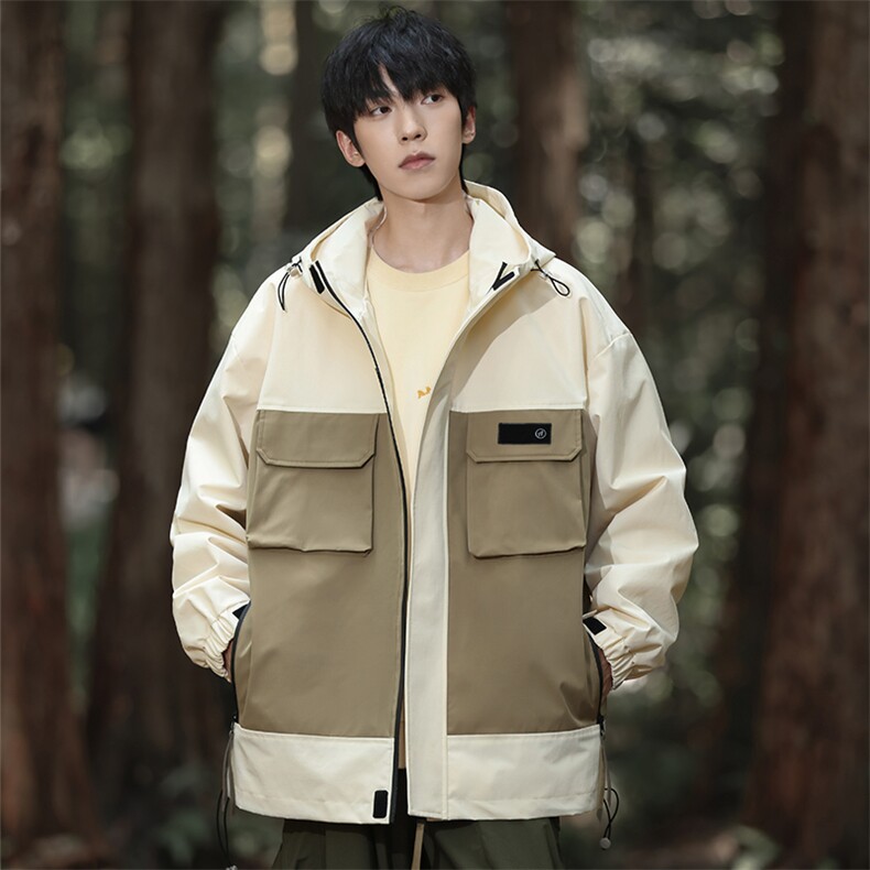 山系风2024秋季外套高品质拼接连帽宽松工装夹克男A436-8832-P90,男装夹克,电商A436