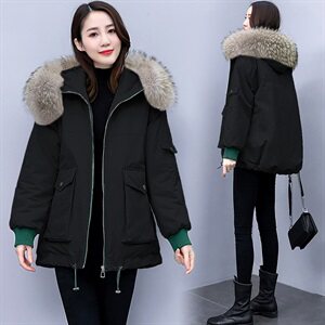 2022冬季新款韩版时尚简约宽松保暖舒适大毛领连帽棉衣,女装棉衣/棉服,三木叶子