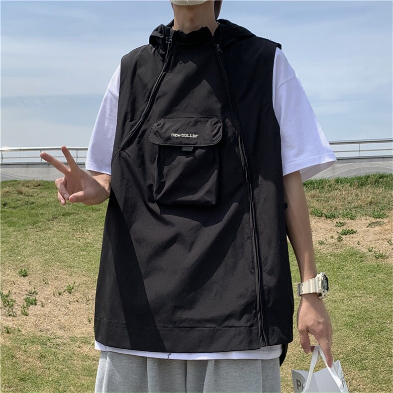 2023夏季新款连帽休闲马甲字母上衣韩版宽松无袖坎肩W3201-P45,男装背心/马甲,星座512-2