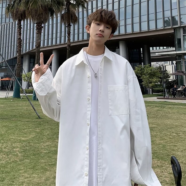 春夏季新款衬衫潮流慵懒男方领宽松型衬衫QC15P38图片