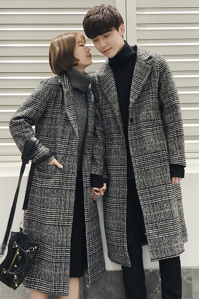 现货~情侣装毛呢大衣加棉加厚千鸟子格子风衣815-DY01P120,男装风衣,星座716A-1（原星座815）