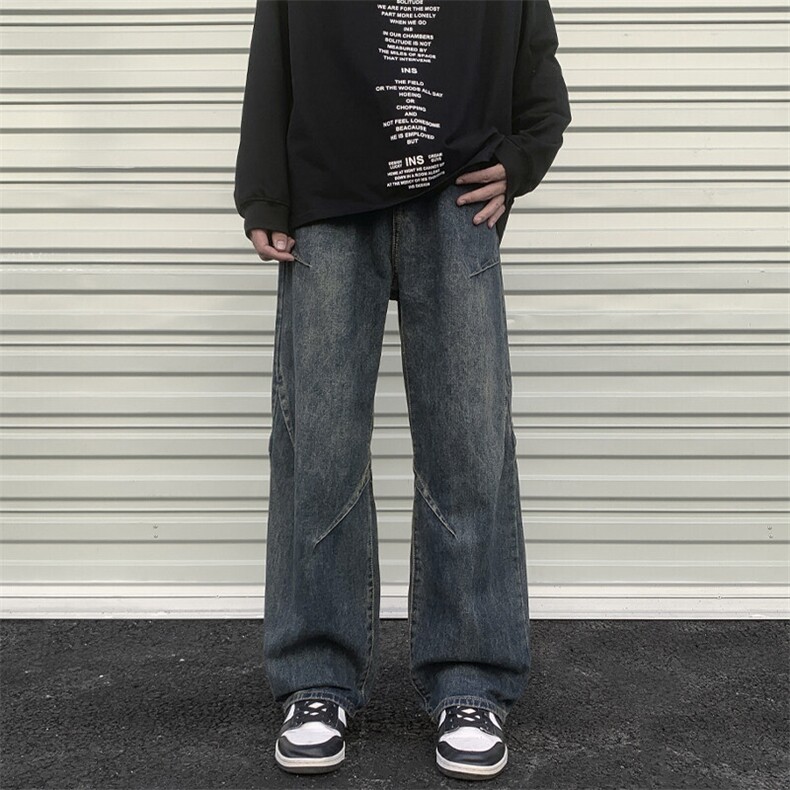 美式复古牛仔裤男潮牌宽松直筒阔腿高街休闲裤垂感男裤子YZ99-P50,男装休闲裤,星座509
