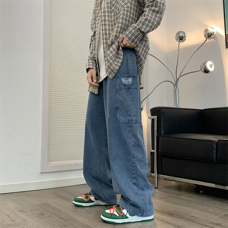 夏季工装牛仔裤男宽松直筒炸街坠感阔腿休闲长裤 N88003图片