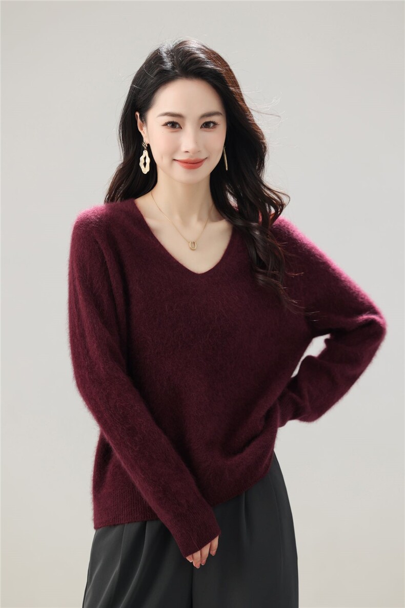 时尚百搭女士秋冬V领羊毛衫羊毛保暖显瘦毛衣,女装羊毛衫,牧思羊