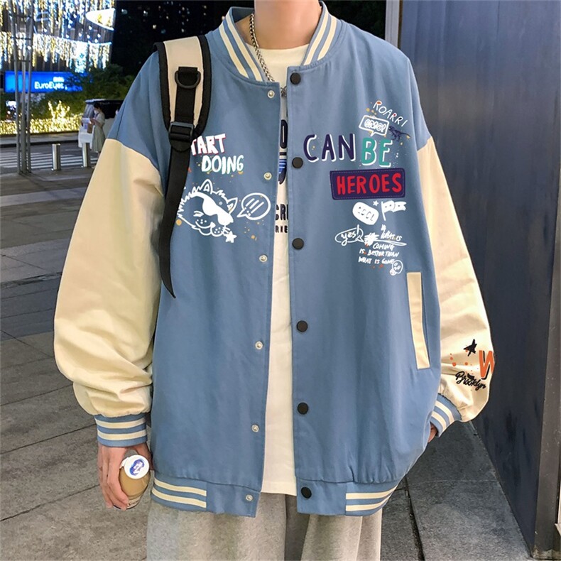 电商DSA028-JKC21W05P50新款印花棒球服外套港风休闲夹克,男装夹克,电商A028
