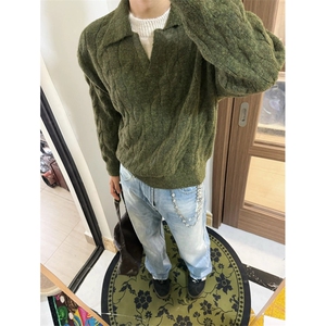 网图有货 秋冬慵懒风假两件撞色复古翻领麻花套头针织衫A1028-P58图片