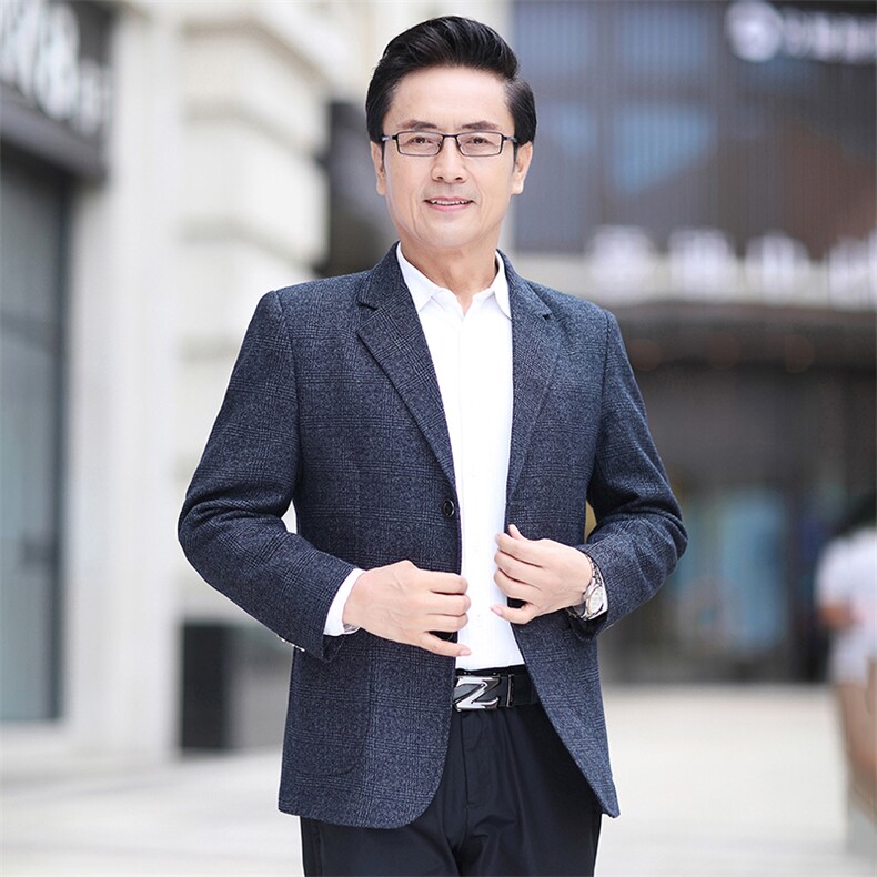 新款中年男士西装领休闲轻休闲上衣商务风单西外套WW1209-P98,男装西服套装,星座715-3