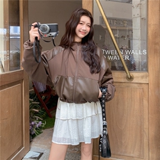 咖色冲锋衣夹克女秋高级感穿搭小个子炸街休闲显瘦美式短款外套，女装短外套，2C353