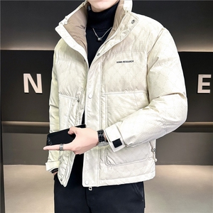 标50新96855-P195-M-4XL店主风冬季休闲满印修身立领拼色外套图片