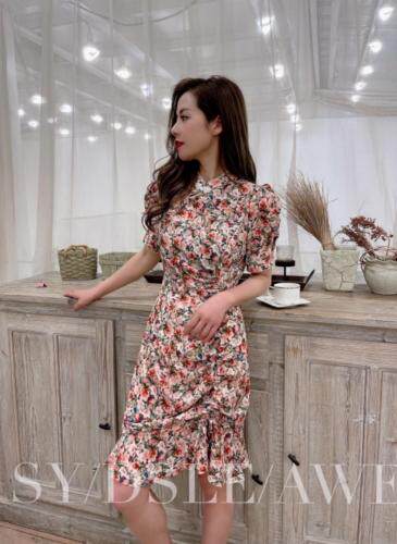 【92069】下摆抽绳碎花旗袍款连衣裙，女装婚纱/旗袍/礼服，迪盛靓点