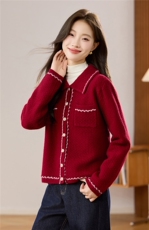 女士洋气减龄外套秋新款气质轻奢翻领针织开衫2025新款外穿毛衣，女装羊毛衫，艾米