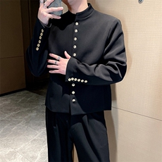 春装红时尚小香风中式立领西服外套男高级金扣夹克0088P115，男装夹克，电商B267