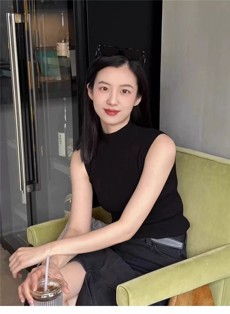 天丝无袖修身显瘦黑色百搭女士短袖，女装T恤，雪真羊绒