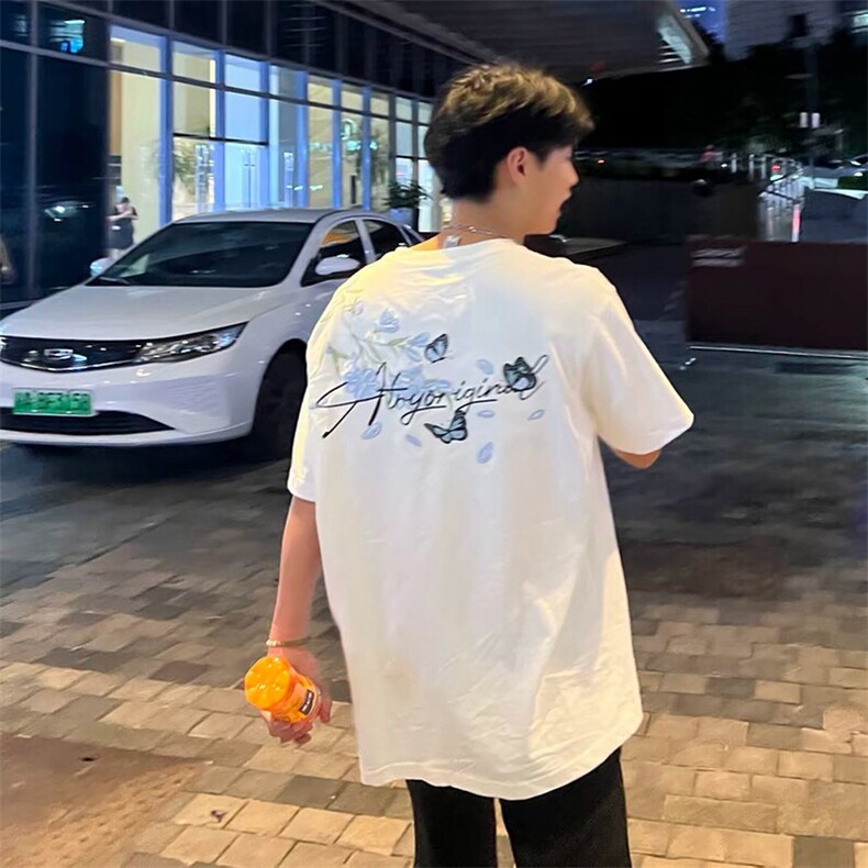 万针全刺绣解构设计260克重磅双纱纯棉高品质美式高街短袖T恤特35,男装T恤,电商A486-1