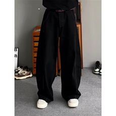 美式弯刀牛仔裤潮流百搭直筒裤设计宽松长裤男阔腿裤L21122-P42，男装牛仔裤，星座1008