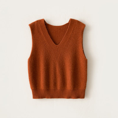 羊毛元宝大V领马甲V领纯色通勤简约，女装马甲，洁纯羊绒