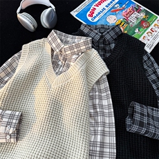 春款男士假两件卫衣衬衫领新款刺绣针织打底衫CS33-P68，男装T恤，电商B278