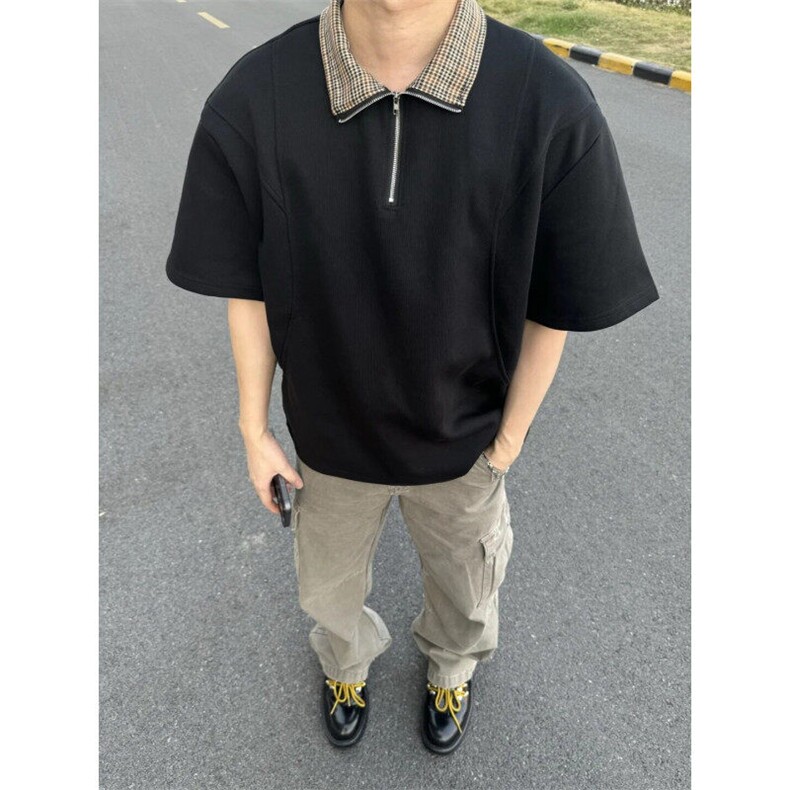TXB88LL-P38cleanfit美式复古半拉链短袖t恤男高级感痞帅半袖,男装T恤,星座1007（原301D）