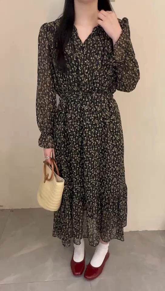 长袖碎花长裙，其它，泰靡(2F)