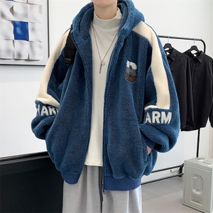 冬装拼接撞色加绒加厚棉衣绒里羊羔绒连帽外套男 919-P110控价158图片