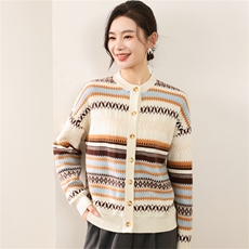 2025年秋季长袖圆领费尔岛风复古开衫休闲/淑女，女装羊毛衫，慕洵羊绒