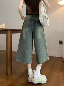货潮牌cleanfit水洗直筒牛仔七分裤男美式复古宽松阔腿短裤图片