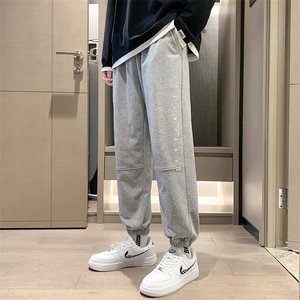 新款男百搭纯色束脚港风休闲裤XC19-P35控58,深蓝色棉服穿搭男生图片