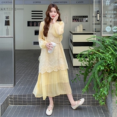【现货】蕾丝拼接假两件长袖连衣裙2C158-6011-P165-K238，女装连衣裙，2C158
