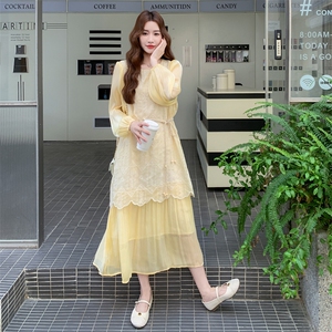【现货】蕾丝拼接假两件长袖连衣裙2C158-6011-P165-K238图片