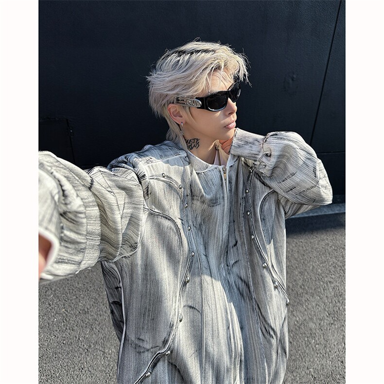 现货25春男士设计感手工刷色铆钉夹克外套JK96-P138，男装夹克，电商B288