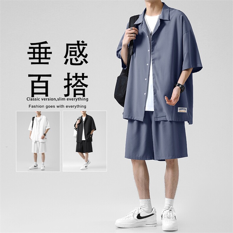 夏季衬衫男士潮流休闲五分袖衬衣服港风日系TZ002-特批-58图片
