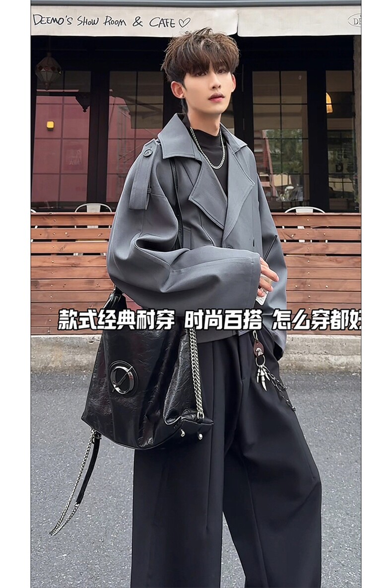 日系文艺双排扣复古短款外套经典短款休闲精致上衣外套HY802P80,男装风衣,电商A102B