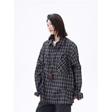 W9552-P50网图现货日系复古长袖格子衬衫宽松休闲潮牌衬衣外套，男装衬衫，星座1608-2