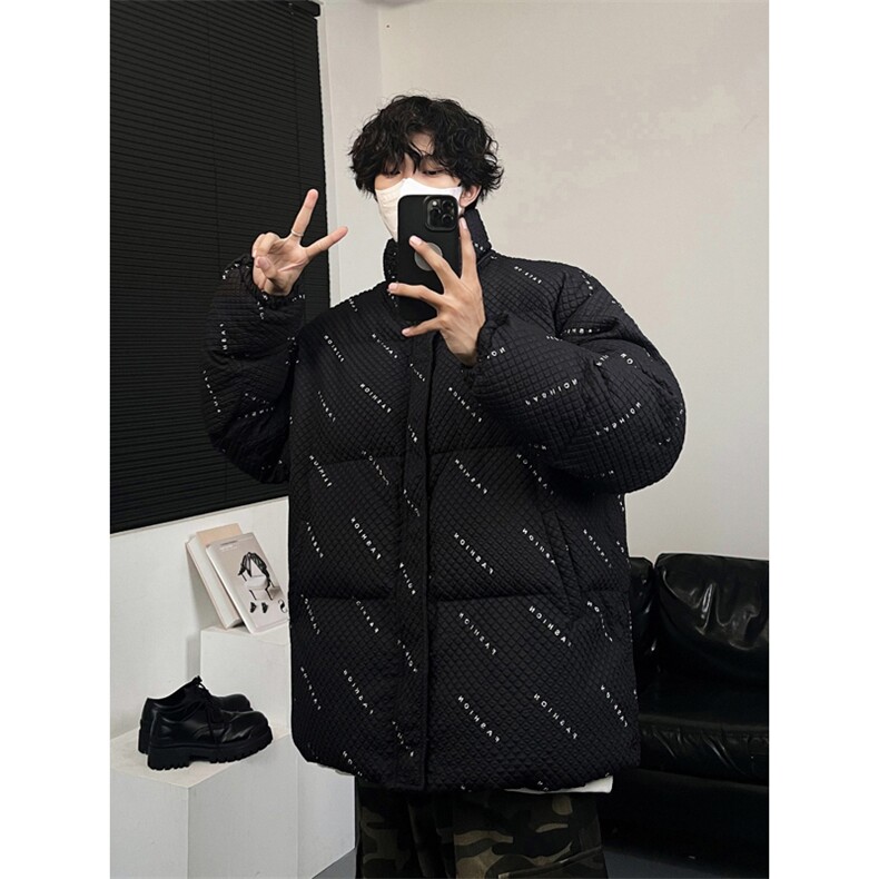 W8205P125控158华夫格印花棉衣冬季棉服外套宽松棉服情侣装男,男装棉衣,电商B205