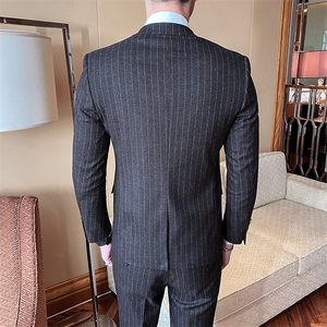 2021春款西装套装条纹两件套高品质职业套装工作服男装816-,黑色短衣怎么搭配夏装图片