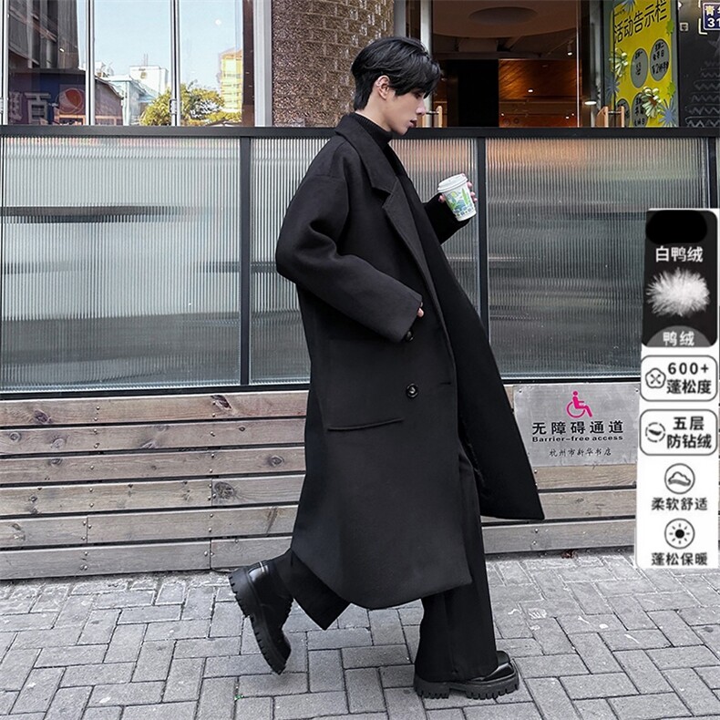 现货羽绒大衣潮牌毛呢大衣男加厚中长款呢子风衣外套FY130图片