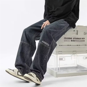 简约青少年中腰水洗美式复古牛仔裤男春秋高街直筒长裤TT21 P42图片