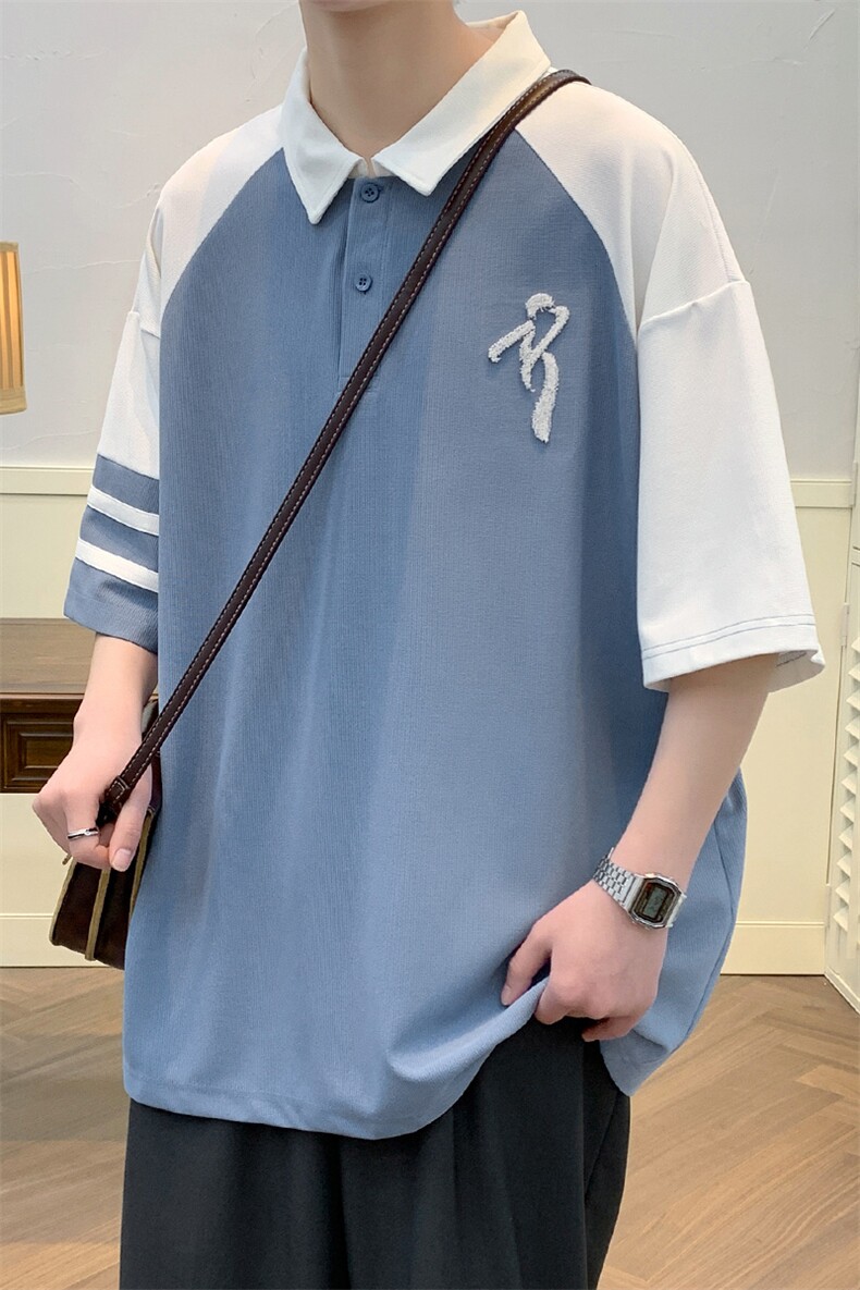 夏上新青少年撞色拼接半袖T恤刺绣翻领Polo衫男女625-P35控价58,男装Polo衫,电商A441-1
