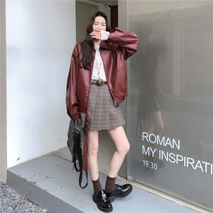 时髦炸街红色皮衣外套女2025秋季新款港风复古高级感气质短款夹克图片