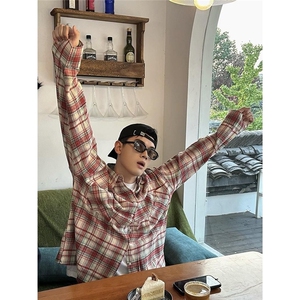 格子衬衫外套男秋季新款宽松休闲内搭长袖格纹衬衣情侣潮MCS07图片