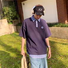 2025夏季新假两件衬衫领短袖潮牌宽松T恤男T1068/p45控59-100棉，男装T恤，电商A148