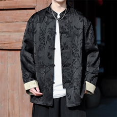 新款2025春夏中式立领盘扣提花纹长袖衬衫A021-KS513-85，男装衬衫，电商A021